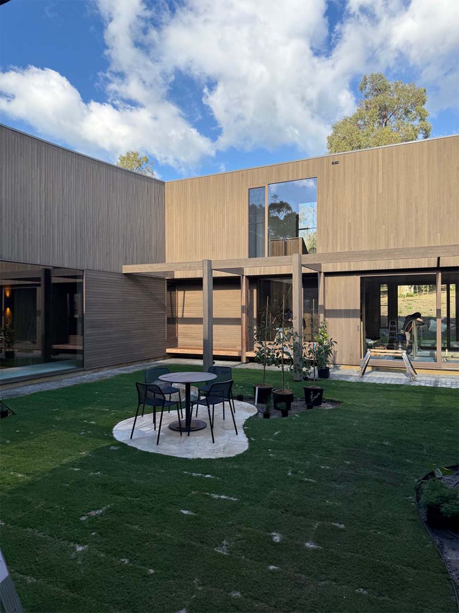 Australian hardwood cladding around a landscaped courtyard